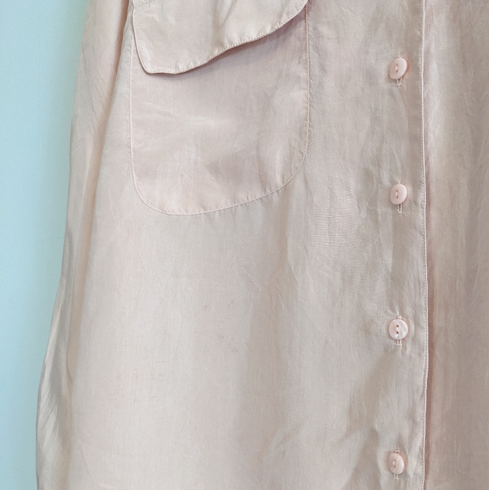 100% Silk Button Down Shirt, Pale Pink, Size M, Gently used - Picture 6 of 14
